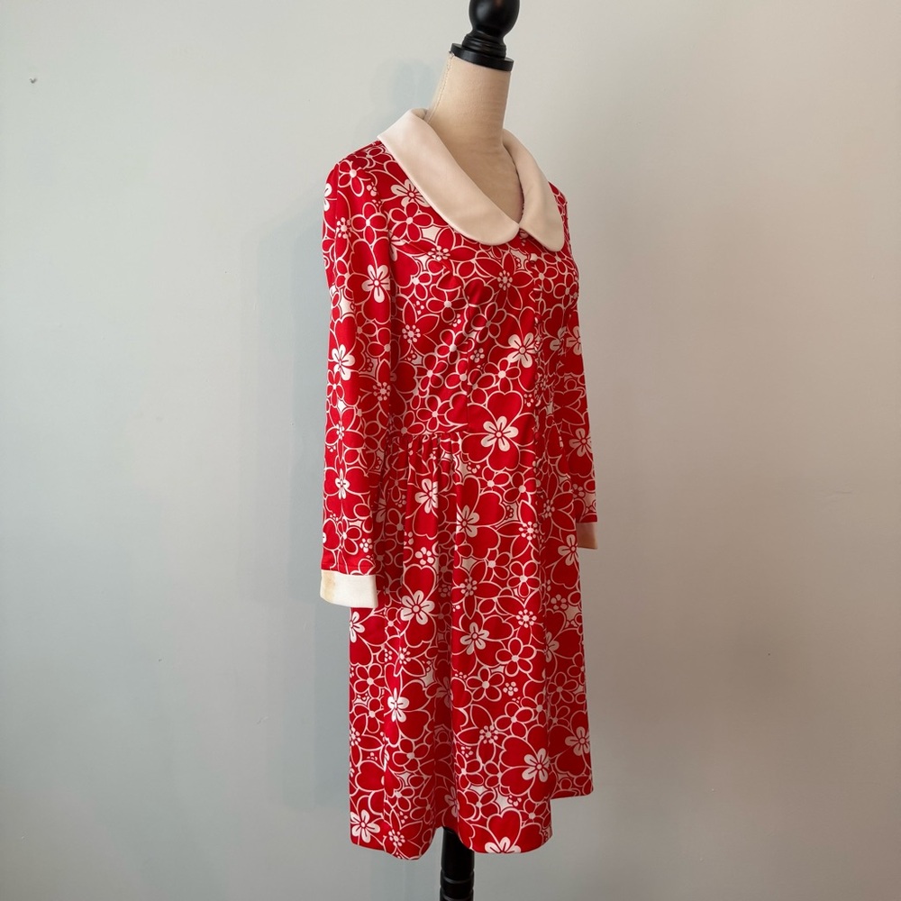 🌺 Vintage Emilio Borghese Red Floral Mod Dress Peter Pan Collar 70s Flawed Sz M - Picture 6 of 16